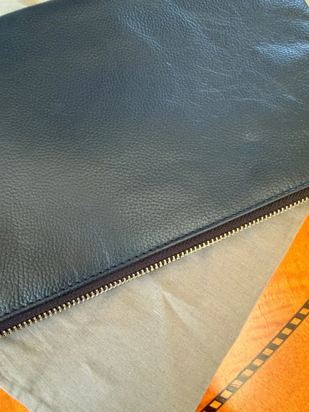 Zadig & Voltaire Navy Pebbled Leather Wristlet with Silver Wing Logo